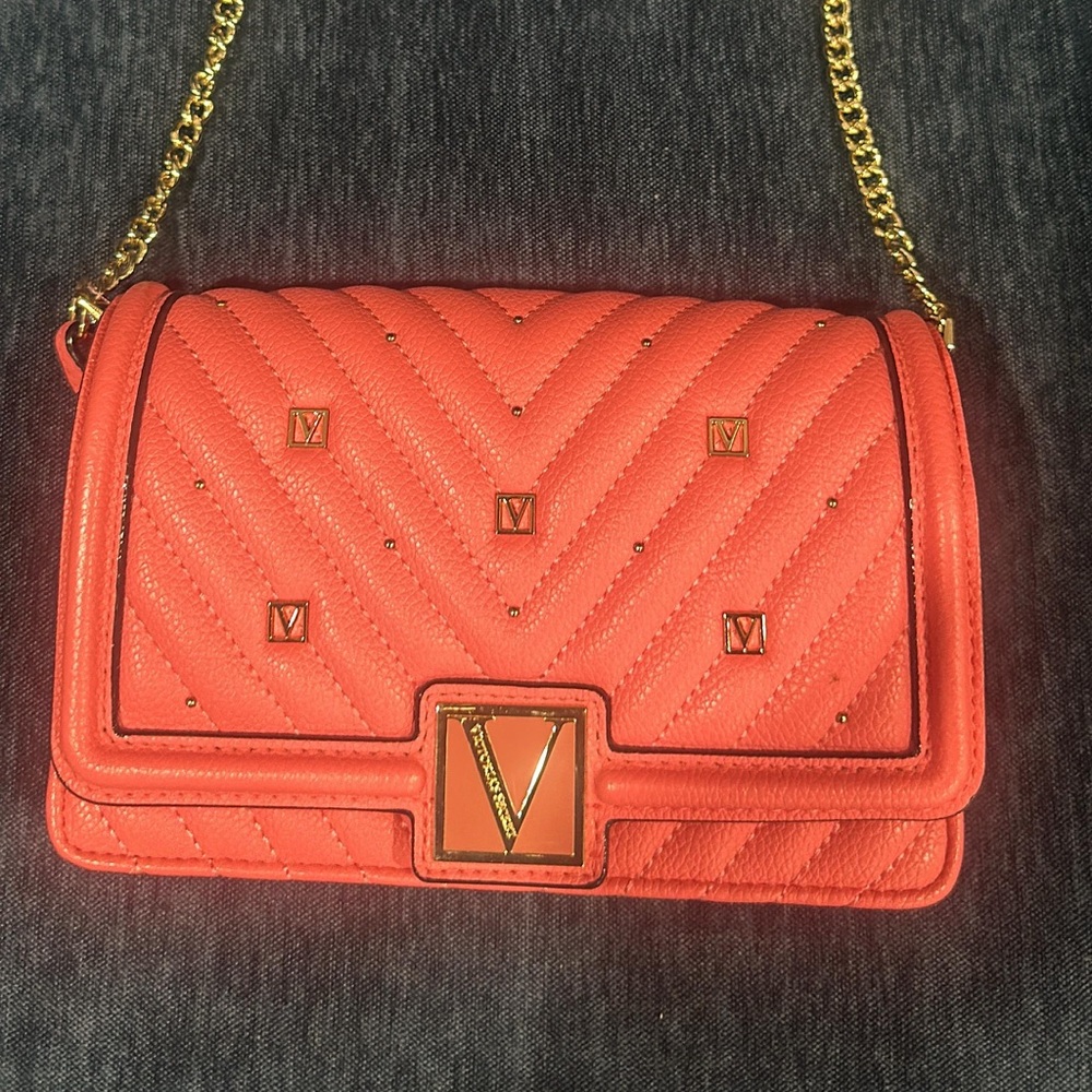 Victoria's Secret Coral Quilted Crossbody Bag with Gold Accents